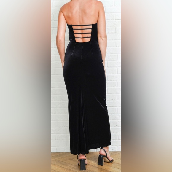 Stunning vintage ‘90’s Jessica McClintock zebra print velvet strapless gown! - Picture 5 of 13